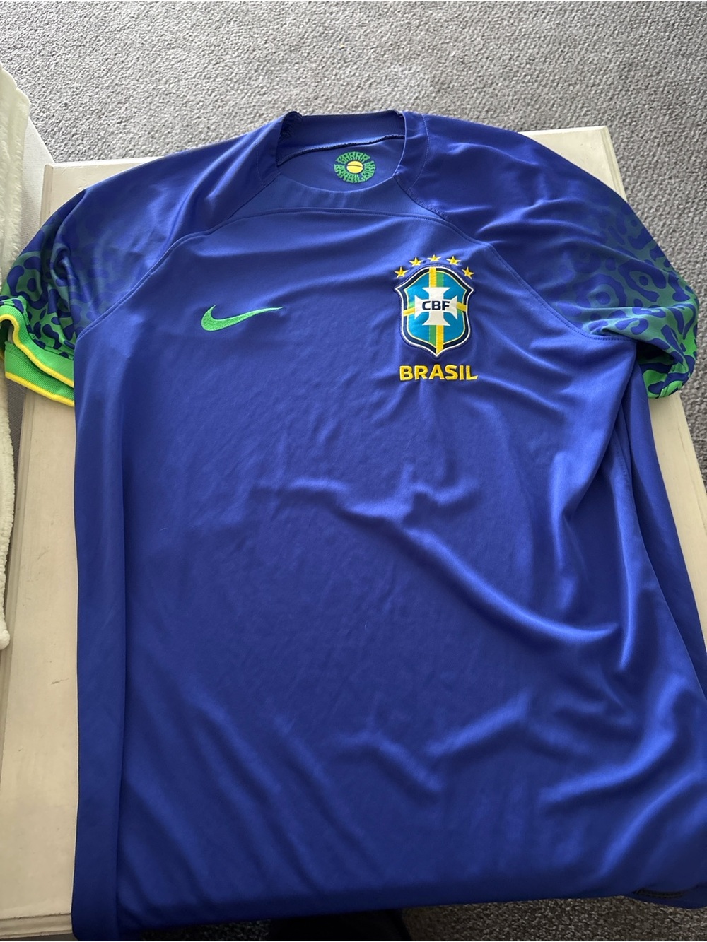 Nike Brasil Men's Blue Football Jersey with Green Accents